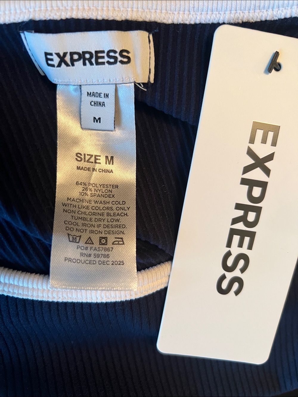 Express Navy Ribbed Tank with White Trim - Picture 7 of 8